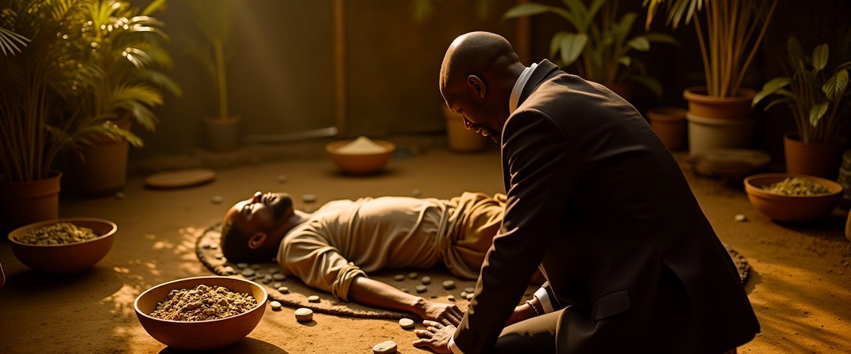 Guérisseur africain qui soigne un patient